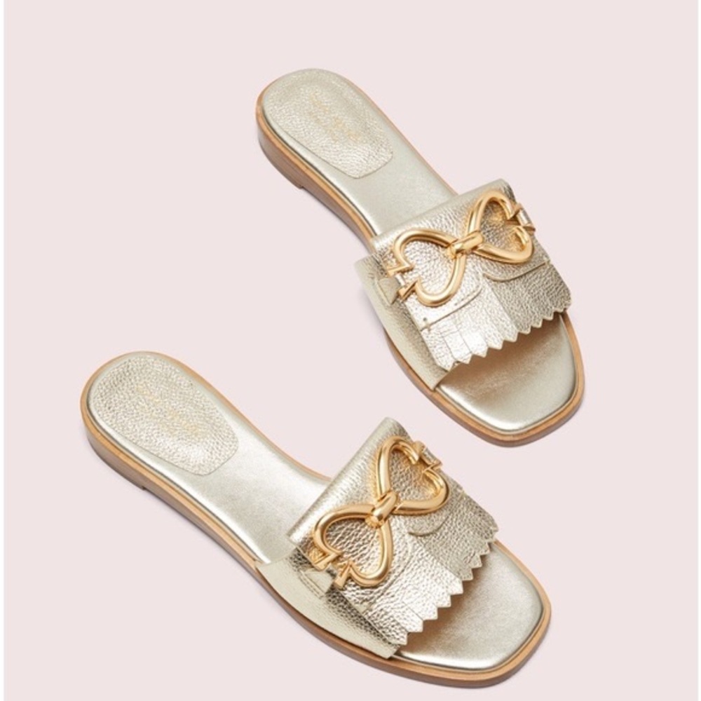kate spade Metallic Gold Positano Chain Slide Sandals